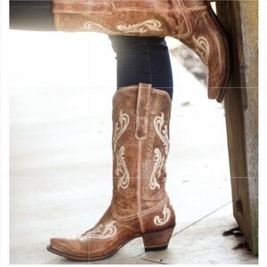 CORRAL Honey Cortez Ivory Scroll fleur de lis Cowboy Western Boots Womens 10 Tan